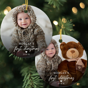 Enkel Första Julen Baby Foto Julgransprydnad Keramik