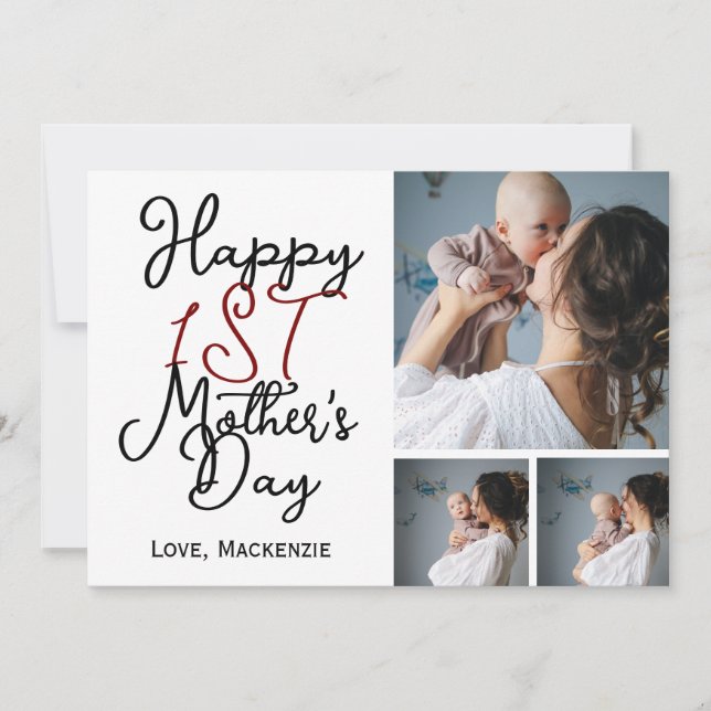 Enkel första mors dag tre foto collage julkort (Framsida)