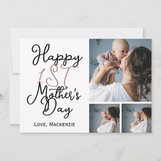 Enkel första mors dag tre foto collage julkort (Framsida)