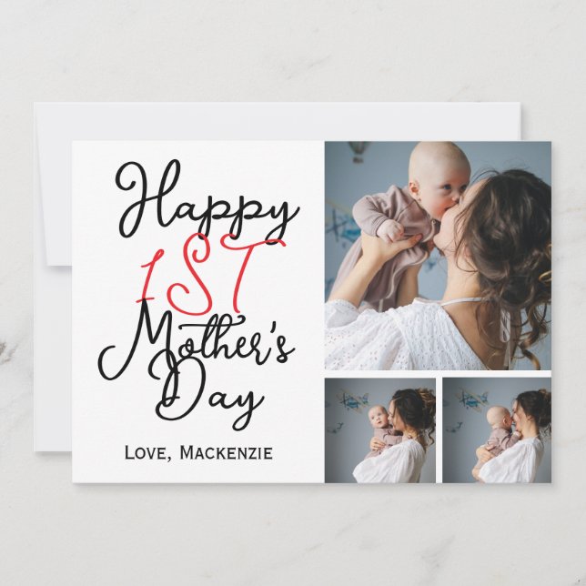 Enkel första mors dag tre fotokollage julkort (Framsida)