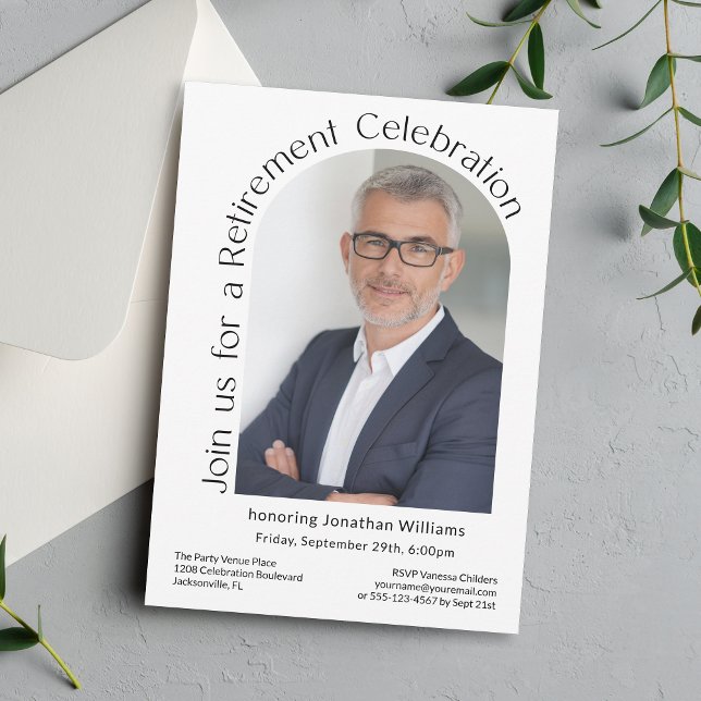 Enkel foto Arch Modern Pension Party Inbjudningar (Available as printed and paperless digital download!)