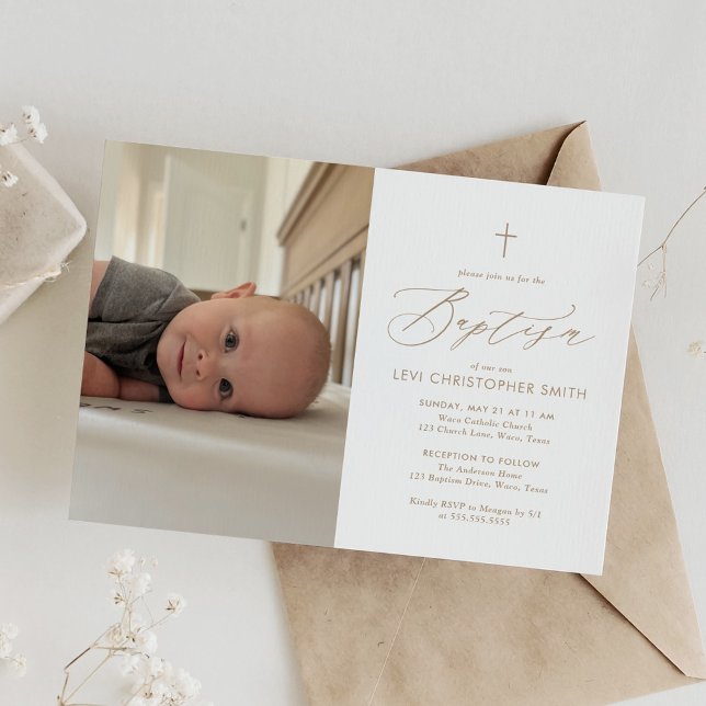 Enkel foto-baptism i Elegant Guld Kor Inbjudningar (Skapare uppladdad)