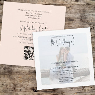 Enkel foto-Elegant, minimalistisk QR-OSA-koral Inbjudningar