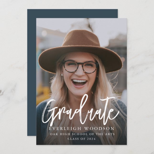 Enkel Foto Examenklass 2024 Inbjudningar (Fram/baksida)