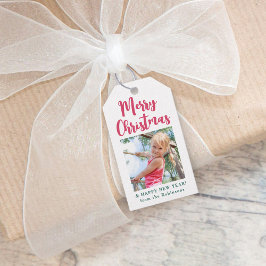 Enkel foto för Bright Modern Script God jul Presentetikett