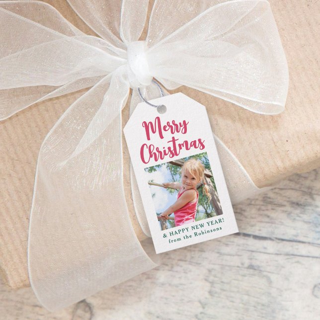 Enkel foto för Bright Modern Script God jul Presentetikett (Skapare uppladdad)