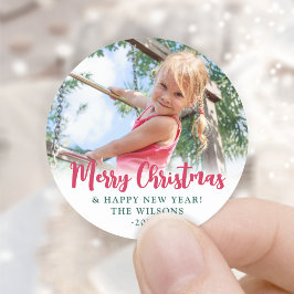 Enkel foto för Bright Modern Script God jul Runt Klistermärke