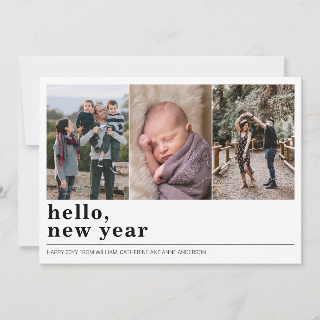 Enkel foto för Hej Gott nytt år Typografi 3 Julkort (Framsida)