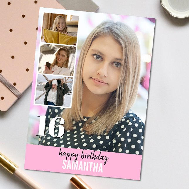 Enkel foto för Rosa | Samla födelsedagskort Kort (Personalize the collage birthday greeting card to create a special keepsake for your loved one!)