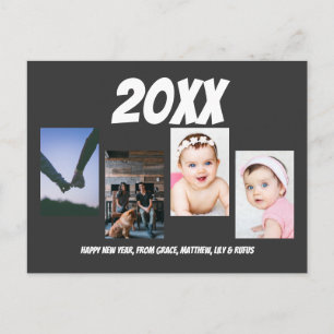 Enkel foto med fyra Personliger i Gott nytt år Vykort