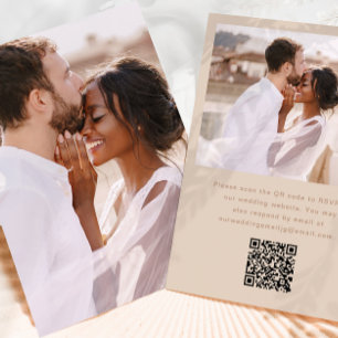 Enkel foto med Osa QR-kod Neutralt Bröllop Inbjudningar
