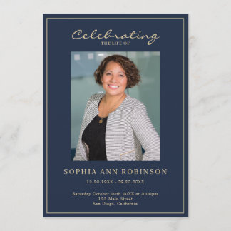 Enkel foto minnesgudstjänstordning guld blå program