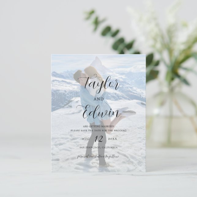 Enkel foto Modern Budget Bröllop spara datum (Stående Fram)