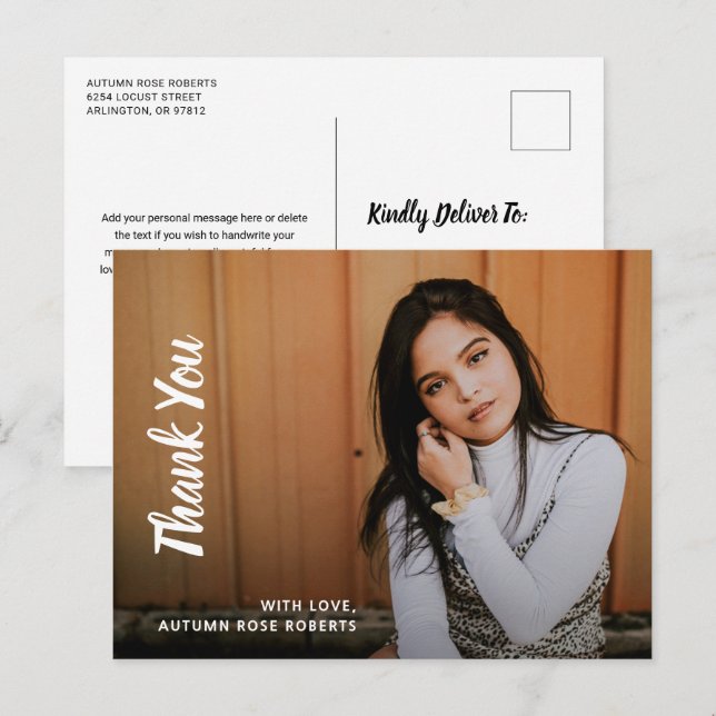 Enkel foto Modern Studenten Tack Vykort (Fram/baksida)