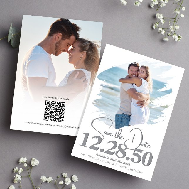 Enkel Foto Penseldrag Spara Datum Bröllop  Spara Datumet (Wedding save the date photo cards.)