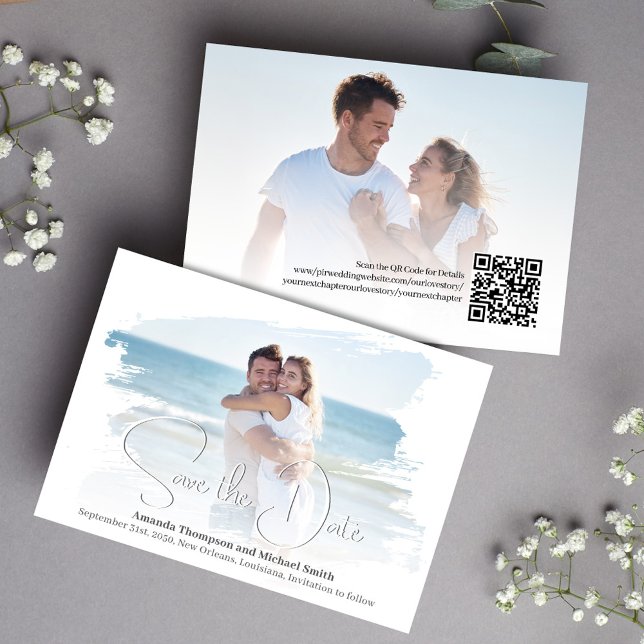 Enkel Foto Spara Datum Manus Bröllop Datumet (Wedding save the date photo card template.)