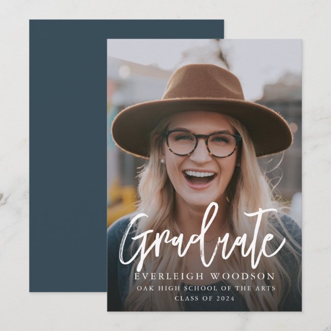 Enkel Foto Studentlås 2024 Inbjudningar (Fram/baksida)