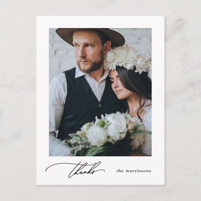 Enkel foto tack för bröllop med kalligrafi vykort (Framsida)