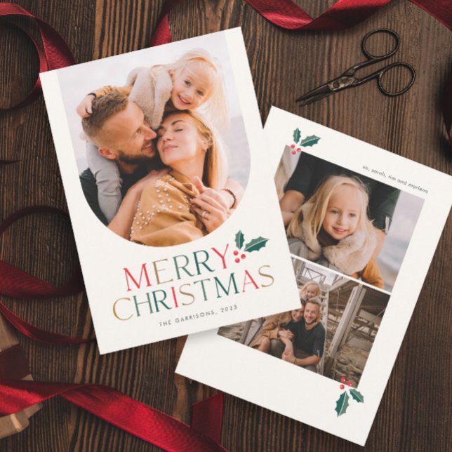 Enkel fotobåge färgglad God Jul Julkort (2- Sided Simple Modern Colorful Merry Christmas Arch Photo Holiday Card.)