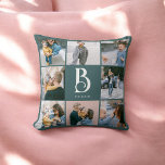 Enkel fotoChic Monogram Teal Kudde<br><div class="desc">Fotokollage och monogram.</div>