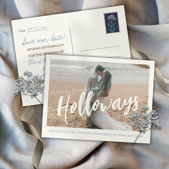 Enkel fotodestinationsbröllop Spara datum  Meddelande Vykort (Simple Photo Destination Wedding Save the Date Announcement Postcard)