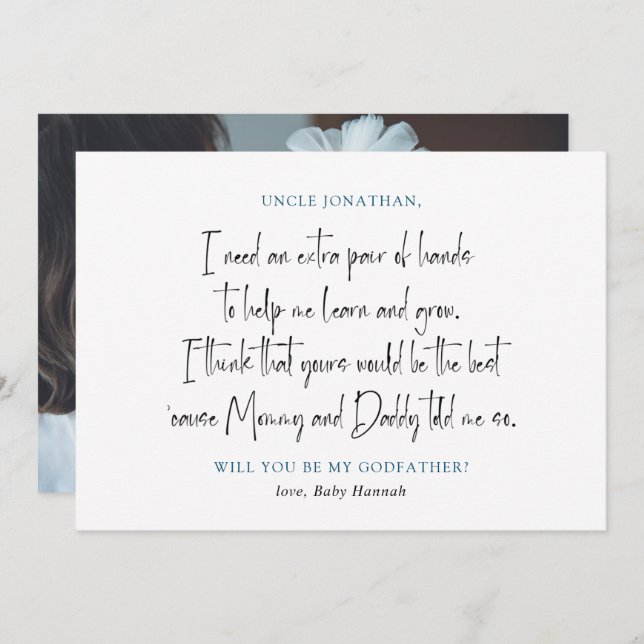 Enkel Fotoförfrågan till Fadder Inbjudningar (Fram/baksida)