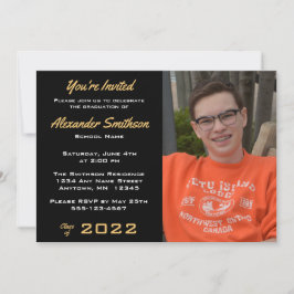 Enkel fotoinbjudan till Guld Black & White Student Inbjudningar