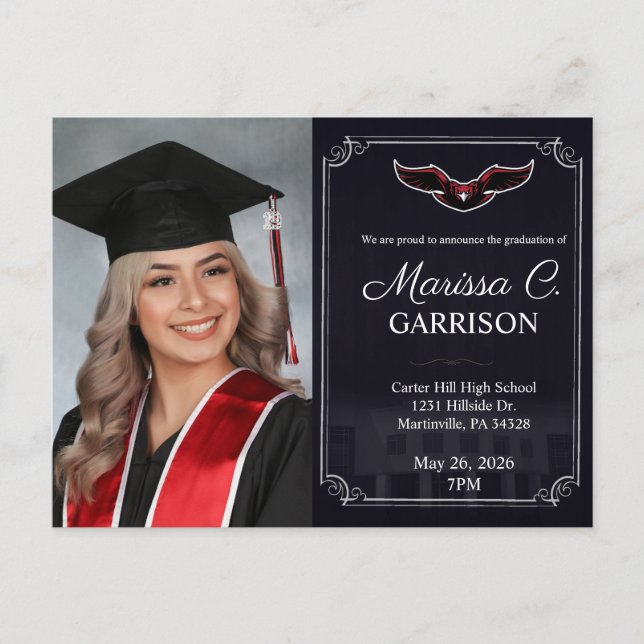 Enkel fotoinbjudan till Studenten i Elegant Inbjudan Vykort (Framsida)
