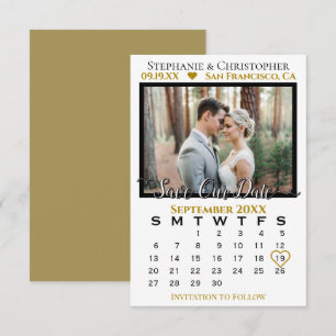Enkel Fotokalender Guld Bröllop Spara Vår Datum Kort
