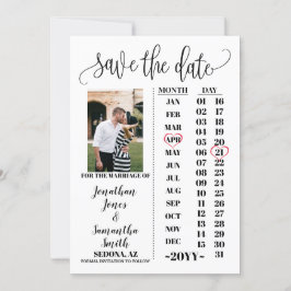 Enkel fotokalender sparar datumet i bröllop inbjudningar