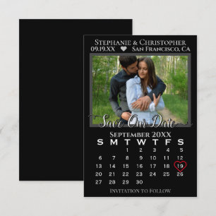 Enkel fotokalender Svarta Bröllop Spara vårt datum Kort