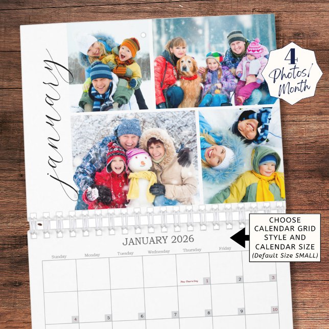 Enkel Fotokollage 4 Per Månad Skriptkalender Kalender (Skapare uppladdad)