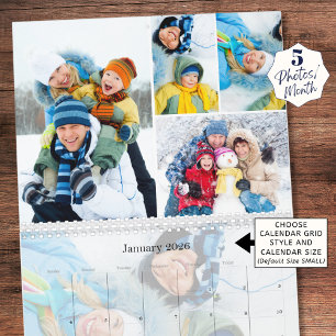 Enkel fotokollage 5 per månad Anpassad Kalender