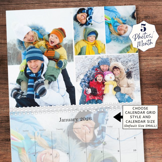 Enkel fotokollage 5 per månad Anpassad Kalender (Skapare uppladdad)