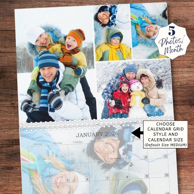 Enkel fotokollage 5 per månad Anpassad Kalender (Skapare uppladdad)