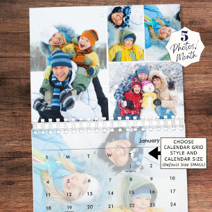 Enkel fotokollage 5 per månads Anpassningsbar Kalender
