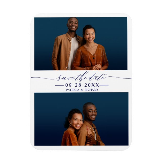 Enkel fotokollage av Chic Bröllop spara datum 2 Magnet (Vertikal)