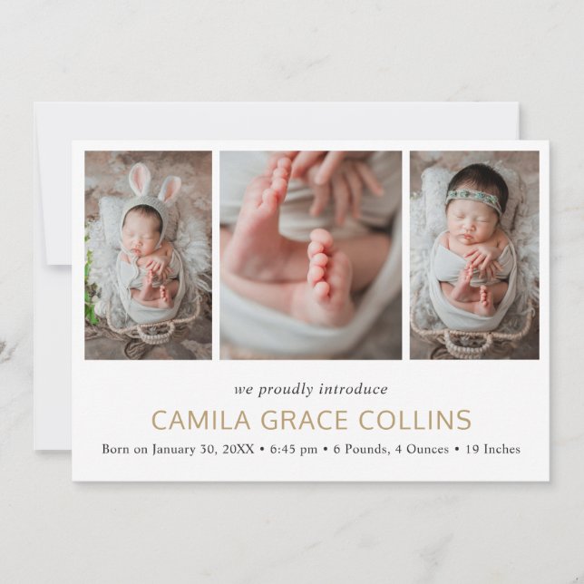 Enkel fotokollage Elegant Modern Birth Meddelande (Framsida)