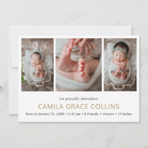 Enkel fotokollage Elegant Modern Birth Meddelande