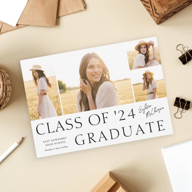 Enkel fotokollage-examen  meddelande (Simple type photo collage graduation announcement party invitation.)