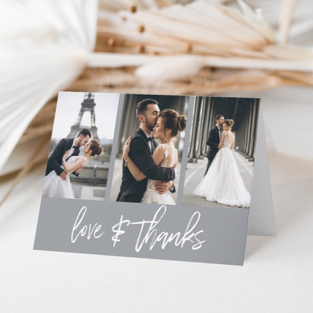 Enkel fotokollage Kärlek Grått, tack Kort (Show your appreciation to your loved ones with an awesome photo thank-you card!)