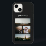 Enkel fotokollage Modern<br><div class="desc">Modern telefonväska med en enkel och minimal design med en fotokollage av fyra av ditt favoritprogram bilder tillsammans med ditt namn i ett elegant-skript över en svart bakgrund.</div>
