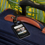 Enkel fotokollage Modern Bagagebricka<br><div class="desc">Modern bagagetagg med enkel och minimal design med en fotokollage av fyra av dina favoriter bröllop bilder över en svart bakgrund. Nedan står namn i ett elegant-skript tillsammans med ditt bröllop-datum. Baksidan har ett foto för storlekt lodrät i fullt.</div>