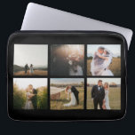Enkel fotokollage Modern Laptop Fodral<br><div class="desc">Modern laptop sleeve med en enkel och minimal svart design med en fotokollage av sex av dina favoriter bröllop bilder. Eleganten laptop sleeve är perfekt för en nylovad brud.</div>