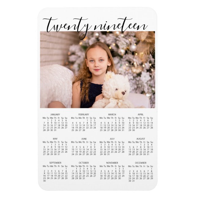 Enkel fotomagnet med elegant 2019-kalender magnet (Vertikal)