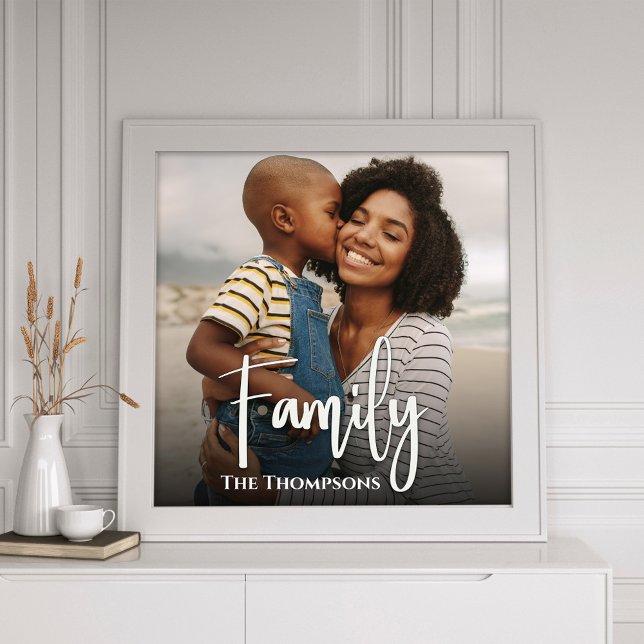 Enkel fotomall för Family Anpassningsbar Fototryck (Simple Family typography white text photo print.)