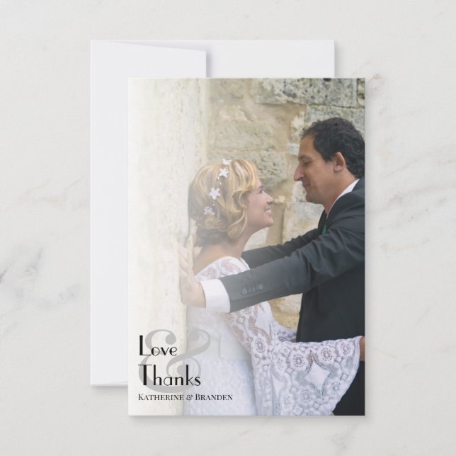 Enkel fotoövertäckning Modern typografi Bröllop Tack Kort (Framsida)