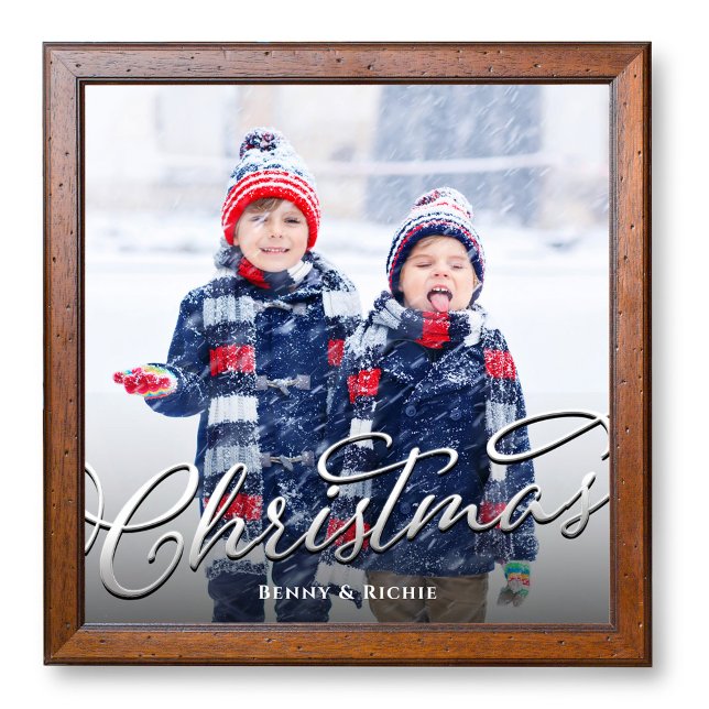Enkel fotopall för familjen - jul fototryck (Christmas script photo poster template, available in various sizes. )
