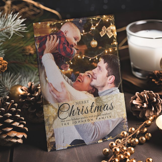 Enkel fotopul för Guld Ram i Elegant Julkort (Skapare uppladdad)
