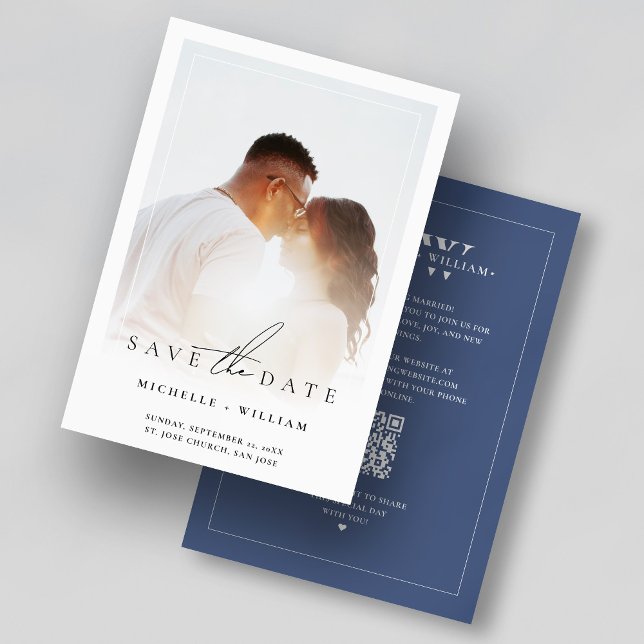 Enkel fotoram Bröllopsmonogram Dämpad blå Spara Datumet (Minimal Photo Frame Wedding Monogram Dusky Blue Save The Date
)